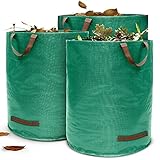 Terrauno - Gartensack 272 Liter Fassungsvermögen - 3er Pack I 150g/m² starker Gartenabfallsack mit verstärktem Boden I Faltbar mit 4 extra starken Griffen I Laubsack für Gartenab