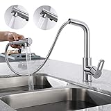 Homelody 360° Drehbar Wasserhahn Küche Ausziehbar mit 2 Strahlarten, Küchenarmatur mit Brause, Armatur Küche Hochdruck Mischbatterie, Einhebelmischer Spültischarmatur für Küche Messing C