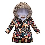 TT- Kinder Jungen Mädchen Warm Steppjacke Winter Mantel Kinderjacke Winterjacke Fuchs Blume Winter Kapuzenjacke Oberbekleidung mit Kunstfell Hoodie Outerwear 2-11 Jahre (Schwarz, 4-5 Years)