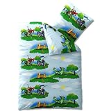 CelinaTex Biber Kids Bettwäsche 135 x 200 cm 2teilig Baumwolle Biber Ritter Burg Jungen blau grü