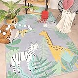 FRAAI Kinderteppich - Jungle Giraffe Mehrfarbig - 80x150cm - Flachgewebe - Tier - Ländlich, M