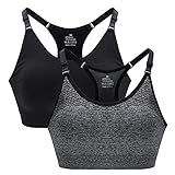 ZOEREA Sport BHS für Damen Push up Ohne Bügel Yoga Fitness BH Verstellbare Träger Gepolstert Comfort Frauen Sports Bra Set 2 Stück Schwarz und Grau, M