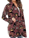 WXDSNH Damen Jacke Halloween Thema Gedruckt Beiläufige Strickjacke Mantel Langarm Dame Oberbekleidung Herbst W