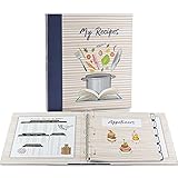 HONESS 3-Ring-Rezeptbuch-Set, 28,9 x 30,5 cm, Rezeptordner, 20 volle Seite Rezeptkarten mit 20 Protektoren, 20 Rezeptkarten 6 x 8 mit 10 Protektoren, 12 Trennwände für Rezep