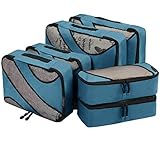 Amazon Brand - Eono 6 Teilige Kleidertaschen, Packing Cubes, Verpackungswürfel, Packtaschen Set für Urlaub und Reisen, Kofferorganizer Reise Würfel, Ordnungssystem für Koffer, Packwürfel - Dunkelb