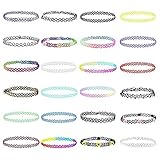 RosewineC 24 Stück Elastische Halskette,Stretch Tattoo Choker Kette Rainbow Armband Vintage Gummi Tattoo Halskette Henna Halsband für Mädchen Frauen Teen Mädchen Kinder…