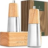 WALDWERK Design Salz und Pfeffermühle aus massivem Holz - Pfeffermühle und Salzmühle mit edler Halterung - plastikfreie Gewürzmü