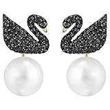 Swarovski Iconic Swan Ohrring Jackets, Schwarze und Rosé Vergoldete Ohrringe mit Funkelnden Swarovski Kristallen in Schwanenform und Kristallp