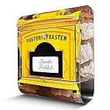 banjado® Briefkasten Edelstahl personalisiert Motiv historischer Postkasten 38x43x12cm & 2 Schlüssel - rostfreier Edelstahl Briefkasten Zeitungsfach - Postkasten A4 Einwurf inkl. Montag