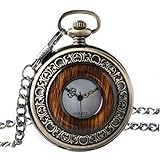 XVCHQIN Imitation Holz Halskette für Männer Frauen Älteste Senioren Geschenke Uhren Vintage Quarz Taschenuhr Anhänger mit kurzer Kette, B
