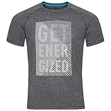 Odlo Herren BL TOP Crew Neck s/s Aion T-Shirt, Black Melange-Placed Print SS18, M