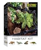 Exo Terra Rainforest Habitat Kit, Terrarien Starter Set Regenwald, inkl. Abdeckung, Thermometer, 3 künstlichen Pflanzen, Bodengrund, Wassernapf, 1 Liane, 30 x 30 x 45