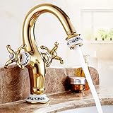 XDYNJYNL Kitchen Tap Doppelgriff Waschbecken Mischbatterie Luxury Home Hot Cold Copper Wasserhahn Deck Montiert Einlochmontage Waschen Gemüse Schüssel Pool Waschbecken Mischbatterie Gefäß