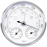 Wetterstation Analog, Wetterstation Analog für Innen und Außen Besteht aus Barometer, Thermometer und Hygrometer, Geeignet für Garten, Schlafzimmer, Outdoor, Gut Ablesbar (Weiß)