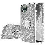 Nadoli Glitzer Hülle für iPhone 12 6.1',Kristall Diamant Strass Bumper mit 360 Ring Kickstand Silikon Schutzhülle Handyhülle Frauen Mädchen für iPhone 12 6.1',Silb