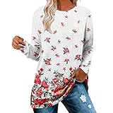 ASDFK Damen Casual Loose Langarm Grafik Liebe Blumendruck Rundhalsausschnitt Spleißen Sweatshirt Pullover Bluse Tops Tee Vintage Female Girls Fashion Outwear, weiß, 38