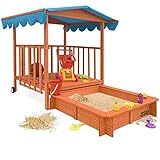 Sandkasten Dach XL | Sonnenschutz UV 50 | rollbare Spielveranda | Spielhaus Sandbox Holz Deckel fü