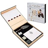 Harry Potter Briefpapier mit Umschlag, Briefpapier Set und Kalligraphie Set, Schreibfeder mit Tintenfass und Hogwarts Stemp