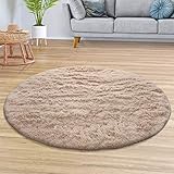 TT Home Teppich Wohnzimmer Hochflor Langflor Weich Soft Modernes Einfarbiges Design, Farbe: Beige, Größe:80 cm R