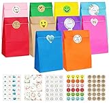 Adorfine Papiertüten 60 Stück Bunte Geschenktüten mit 105 Aufkleber 24x 13cm Klein Partytüten Candy Tüten für Verpacken von Geschenken Giveaways Kindergeburtstag Hochzeit Geburtstag F