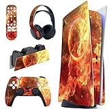 PlayVital Skin für ps5 Konsole Regular Edition,Aufkleber Vinyl-Skin Stickers Schutzfolie Folie für Playstation 5 Konsole,Controller,Ladestation, Headset,Medienfernbedienung-Flammende S