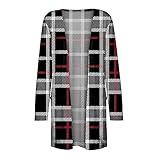 Homemarke Damen Cardigan Karierter Drucken V-Ausschnitt Strickjacke Langarm Mantel Freizeitjacke Oberbekleidung