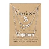 Sternbild Sternzeichen Halskette Damen - Gold und Silber Geschichtete Kette Symbol Konstellation Altes Englisch Anhänger Vintage Halsketten für Frauen Freundin Geschenkideen (Capricorn-SilberL)