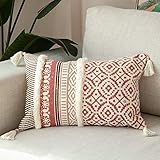 hi-home 1 Stück Boho Kissenbezug, Dekorative kissenbezüge mit Quaste Baumwolle Sofakissen 30x50cm Kissenhülle Dekokissen Kopfkissenbezug Kissen Boho Style für Sofa Schlafzimmer Wohnzimmer (Rosa)