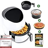 NUTRI-FRYER 5.0L Heißluftfritteuse XXL [2000W] Power Airfryer Groß - Filter Cool Touch, Digital Touchscreen Timer | Pommes Fritteuse ohne Fett & Öl | Pizzablech + Barrel + Rezeptb