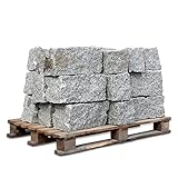 GALAMIO Granitmauerstein Granit Bord Rand Kante Palisade Stein Gehweg Straße Natur Steine Grau 40 x 20 x 20cm 1.000kg / 1 Palette Palig