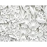 Fototapeten 396 x 280 cm 3D Blumen Steinwand | Vlies Wanddekoration Wohnzimmer Schlafzimmer | Deutsche Manufaktur | Weiss 9146012