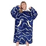 Winthome Übergroße Hoodie Decke, Flanell Sweatshirt Decke, Kuschelpullover Für Damen Herren Erwachsene (Blau, One Size)