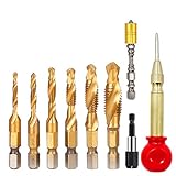 Timagebreze 9 StüCk Beschichtetes HSS Spiral FllTen Gewinde Bohrer Set Gewinde Bohrer 1/4Zoll Sechskant Schraube Gewinde Bohrer Werkzeug Set (M3 M4 M5 M6 M8 M10)