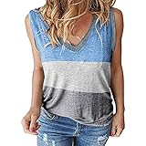 Damen Frühling/Sommer V-Ausschnitt Colorblock Striped Tank Top Sling Top,Mode lässiges Oberteil Plus-Size-Shirt bedrucktes T-Shirt Blouse mit Rundhalsausschnitt Leinenhemd Eay