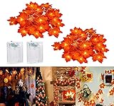 Ahornblätter Lichterketten, 40 LED Herbst Lichterkette, 6M Herbst Blättergirlande Dekoration Lichter für Party Halloween Erntedankfest Weihnachtsbeleuchtung (2 PCS)