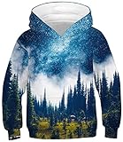 Ocean Plus Jungen Hoodie Tierdruck Kapuzenpulli mit Aufdruck Kapuzenpullover Kinder Sweatshirt Hooded Sweat (S (Körpergröße: 125-130cm), Eisiger Sternenhimmel Wald)