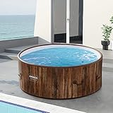 Arebos aufblasbarer Whirlpool | extra dünn | In- & Outdoor | 7 Personen | ⌀ 180 cm | Drop-Stitch-Technologie | 130 Bubble Spa & Wellness Massagedüsen | mit Heizung bis 40° C | 1120 Liter | Holzoptik