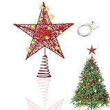 HONGECB Weihnachtsbaumspitzen Spitze, Christmas Tree Topper, Weihnachtsdeko Goldener Stern, Christbaumspitze Stern, Weihnachtsbaum Topper Dekor, Neujahr oder Weihnachtsbaum Dekoration（Rot）