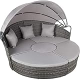 tectake 800764 Hochwertige XXL Aluminium Polyrattan Sonneninsel mit aufklappbarem Sonnendach, Lounge Sonnenliege inkl. Kissen und Auflagen, 180 x 161 x 138 cm (Grau | Nr. 403422)