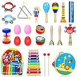 Jojoin Musikinstrumente Kinder Set, 24 Stück Holz Percussion Set für Kleinkinder und Baby, Musik Kinderspielzeug Geschenke, Xylophon Percussion Instrumente mit Trag