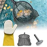 Pool-Blattskimmer, Whirlpool Reinigungsset, Professionelles Hochleistungs Reinigungswerkzeug für Laubrechen, Pool Reinigungsset mit Schwimmbadbürstenhandschuhen, für oberirdische Pools, G