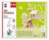 Marabu 317000000011 - KiDS 3D Holzpuzzle Baumhaus, mit 37 Puzzleteilen aus FSC-zertifiziertem Holz, ca. 28 x 26 cm groß, einfache Stecktechnik, zum individuellen Bemalen und G