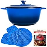 Uno Casa Emaillierter Dutch Oven Gusseisen Topf - Blau Emaillierter 6-Liter Bräter mit Deckel, Langlebig, Natürliche Antihaft-Emaille-Beschichtung, Dutch Oven Set mit Silikongriffen und U