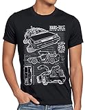 style3 DMC-12 Blaupause T-Shirt Herren Zeitreise 80er McFly Blueprint Auto Car, Größe:XL, Farbe:Schw