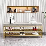 DODOBD Schuhbank mit Sitzbank mit Polsterun, 2 Ebenen Schuhschrank, Schuhregal mit Sitzfläche, 80 x 46 x 32 cm, Metallrahmen, Industrie-Design, für Eingangsbereich Wohnzimmer F