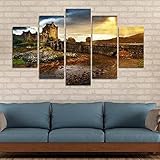 Wanddekoration 5 Bilder Vlies Leinwand 5 Teilig Bilder Wandbild HD Drucke Painting Schloss Sonnenuntergang Poster Moderne Wandbilder Wohnzimmer Wanddekoration Desig