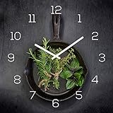 levandeo Wanduhr Glas 30x30cm Glasuhr Uhr Glasbild Kräuter Küchenuhr Küche Deko Küchendeko Gewü