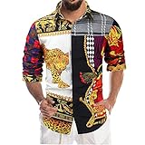 Hemd Herren Slim Fit Vintage Tier Drucken Langarmshirt Herren Leistung Zeigen Party Club Disco Hemd Herren Knopfleiste Kent Kragen Mode Lassig Shirt H