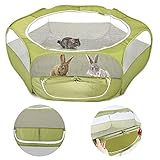 Pawaboo Kleintiere Freigehege, Wasserdicht Faltbar Kaninchen Freilaufgehege Visuell Laufstall mit Doppelter Reißverschlussabdeckung und 3 Metallstangen für Hasen Kätzchen Welpen Kaninchen, Avocadogrü