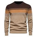 SSBZYES Herren Pullover Strickwaren Gestreifte Baumwolle Herren Pullover Lässiger Strick Basic Basis Pullover Rundhals Schmaler Strick
